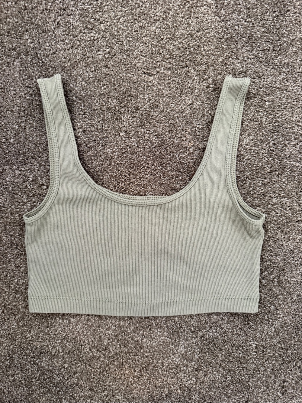Ribbed Scoop Neck Crop Tank Top - Sage Green